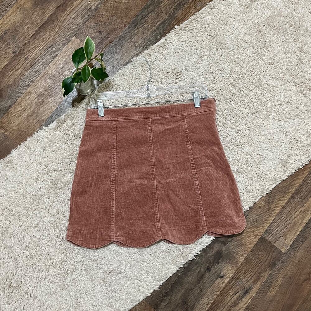 Altar'd State Large Pink Corduroy Scallop Trim High Waisted A-Line Mini Skirt